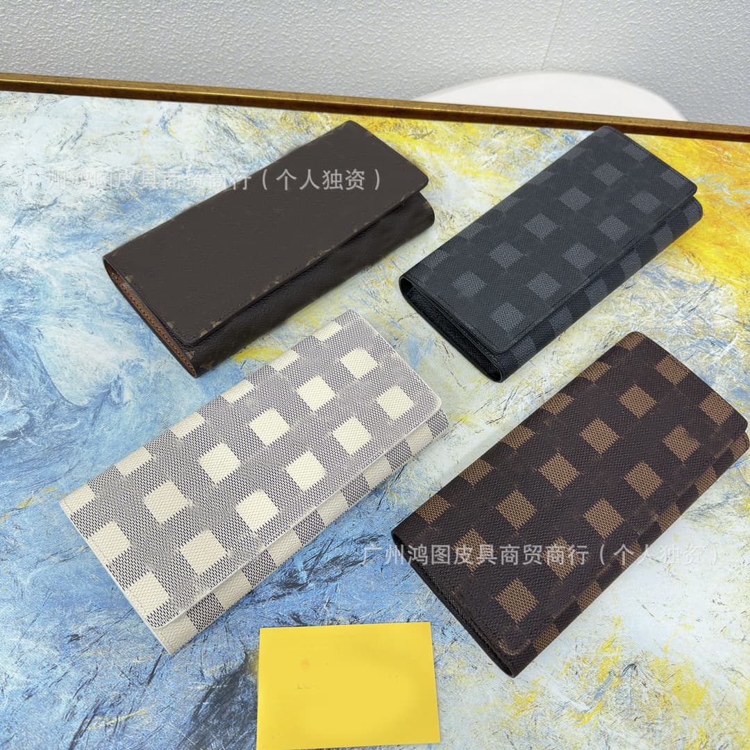 2025 New Tri-fold Wallet Cross-border Supply Checkerboard Printed Top Leather Art High-end Men’s Bag 58101
