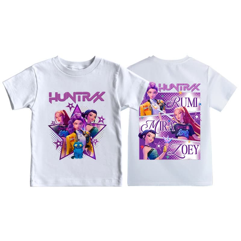 Amazon Hot Selling KPop Anime Cartoon Print Round Neck Short Sleeve T-Shirt Casual Loose Kids Summer Top