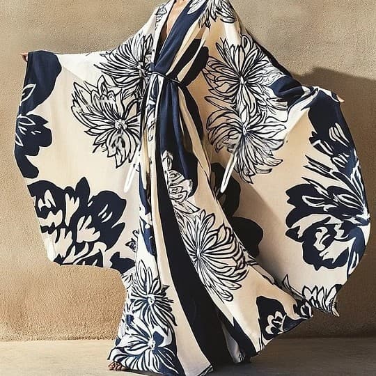 Foreign trade cross-border 3D printing new element women's robe home casual loose personalized robe spring and autumn style without collar