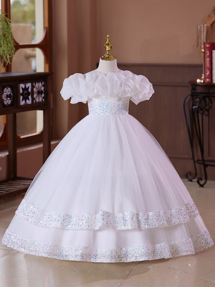 Cross-border Export Girls Formal Dress, One-Shoulder Mesh Princess Tutu Dress, Long Elegant Summer Dress for Older Kids
