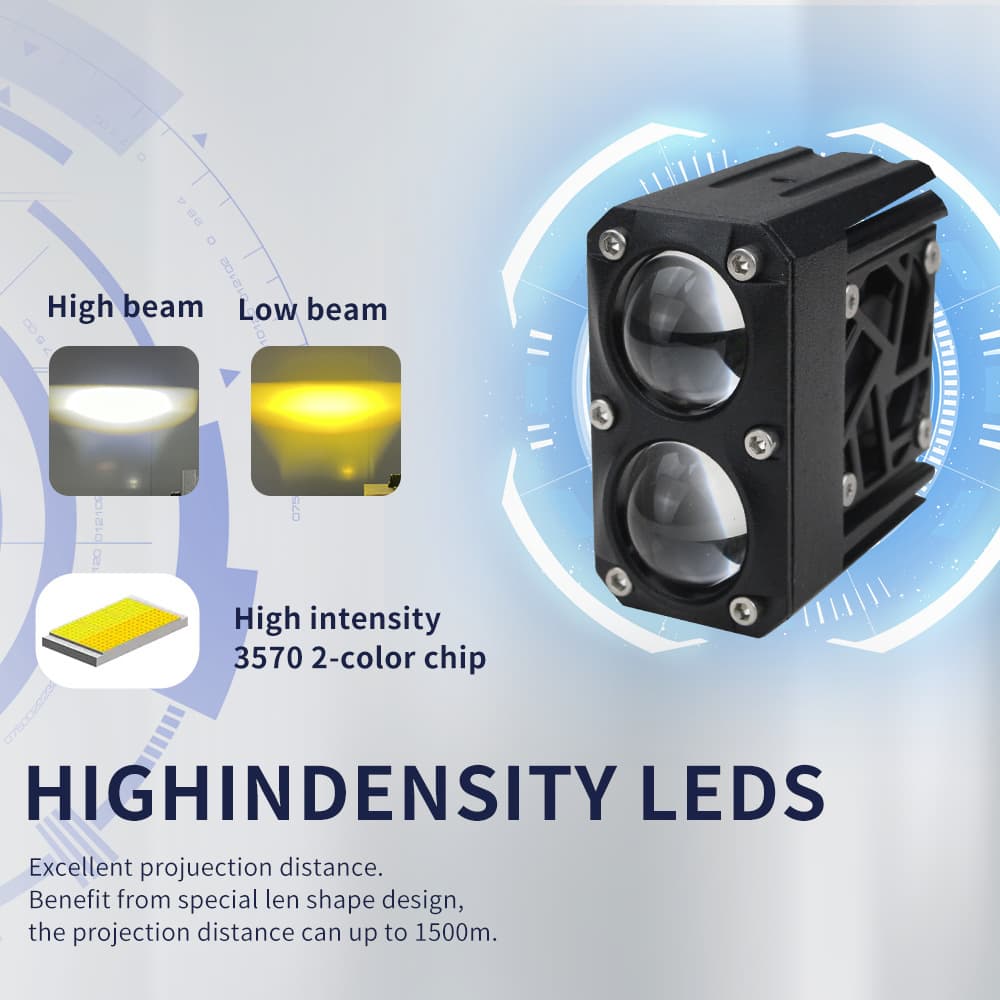 Car LED Dual-Light Spotlight Yellow White Light Laser 12V-80V Fog Light Motorcycle 3 Lamp Beads Waterproof Lens Super Bright