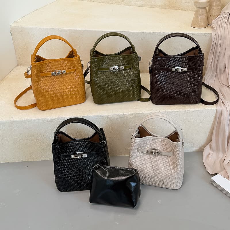 Basket Handbag for Women 2026 New Versatile Woven Handbag Daily Commuter Crossbody Bag Stylish Bucket Bag