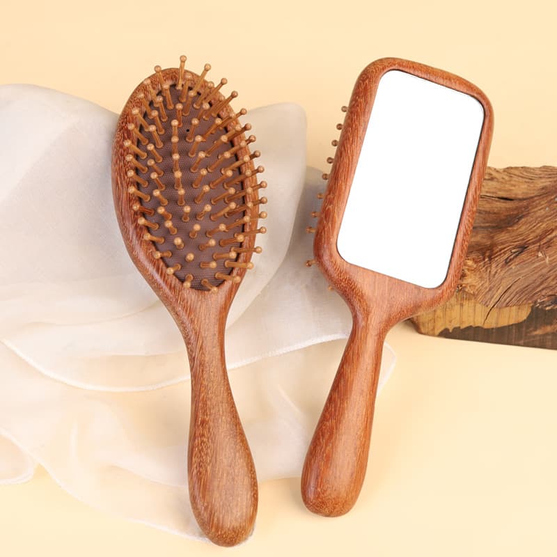 Rosewood Mirror Comb 2-in-1 Cushion Comb with Mirror, Scalp Massage Comb, Business Gift Wholesale