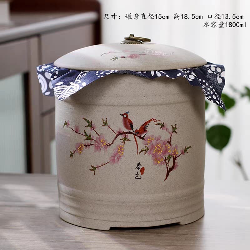 Coarse Pottery Old Rock Clay Large Ceramic Tea Caddy Moisture-Proof Fresh-Keeping Jar for White Tea, Liubao Tea, Dark Tea, Dried Persimmon, Loose Tea Storage Canister