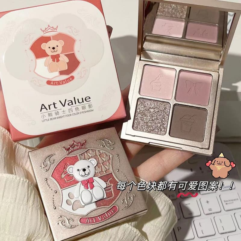 Art Value Bear Knight Four-Color Eyeshadow Powder Fine and Smooth Matte Eyeshadow Palette Natural Makeup Long-Lasting Brightening