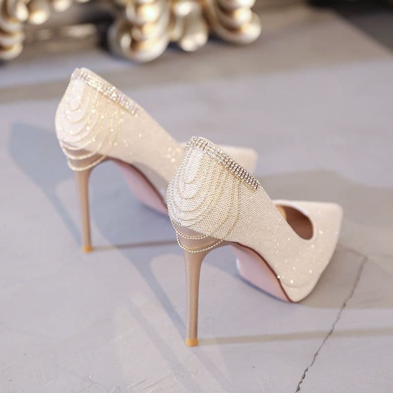 Dress Shoes Platform High Heels for Women 2025 Spring New Style Tassel Pointed Toe Single Shoes Thin Heel Elegant Celebrity Style