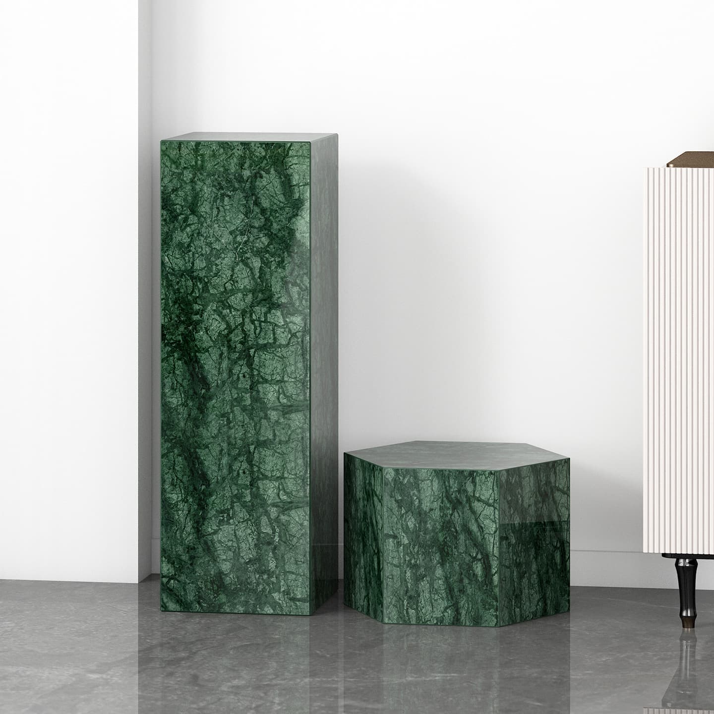 Indian green marble sculpture base, modern TV cabinet, flower stand, living room floor-standing stone pedestal ornament.
