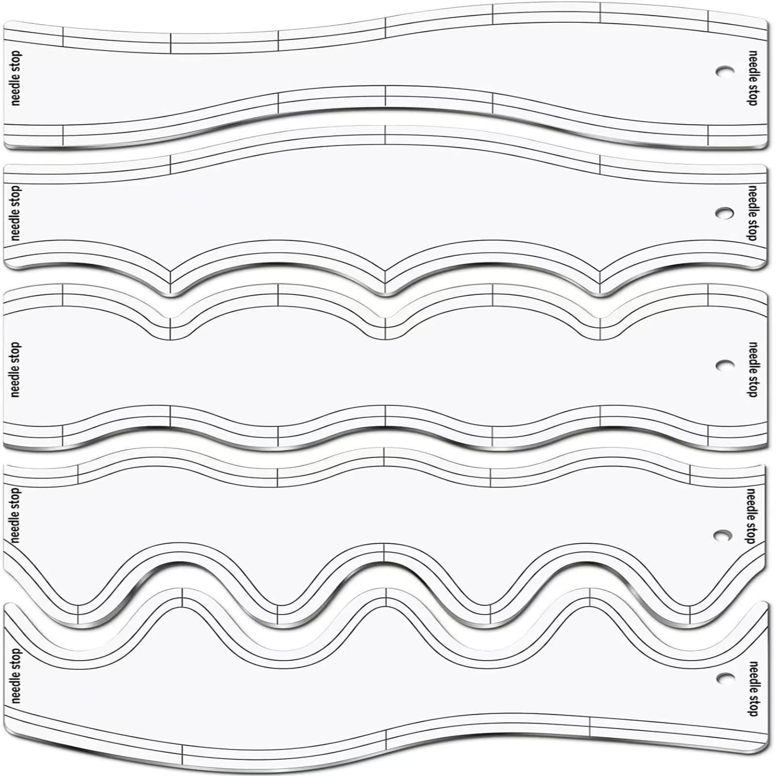 5-piece acrylic wave ruler set, acrylic quilting templates for machine quilting, cutting ruler, new style.