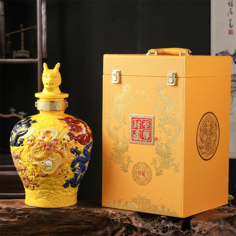 10-Jin Five-Color Carved Nine-Dragon Ceramic Wine Jar 10 Jin Dragon-Pattern Wine Bottle Ceramic Bulk Sealed Jar for Cellaring