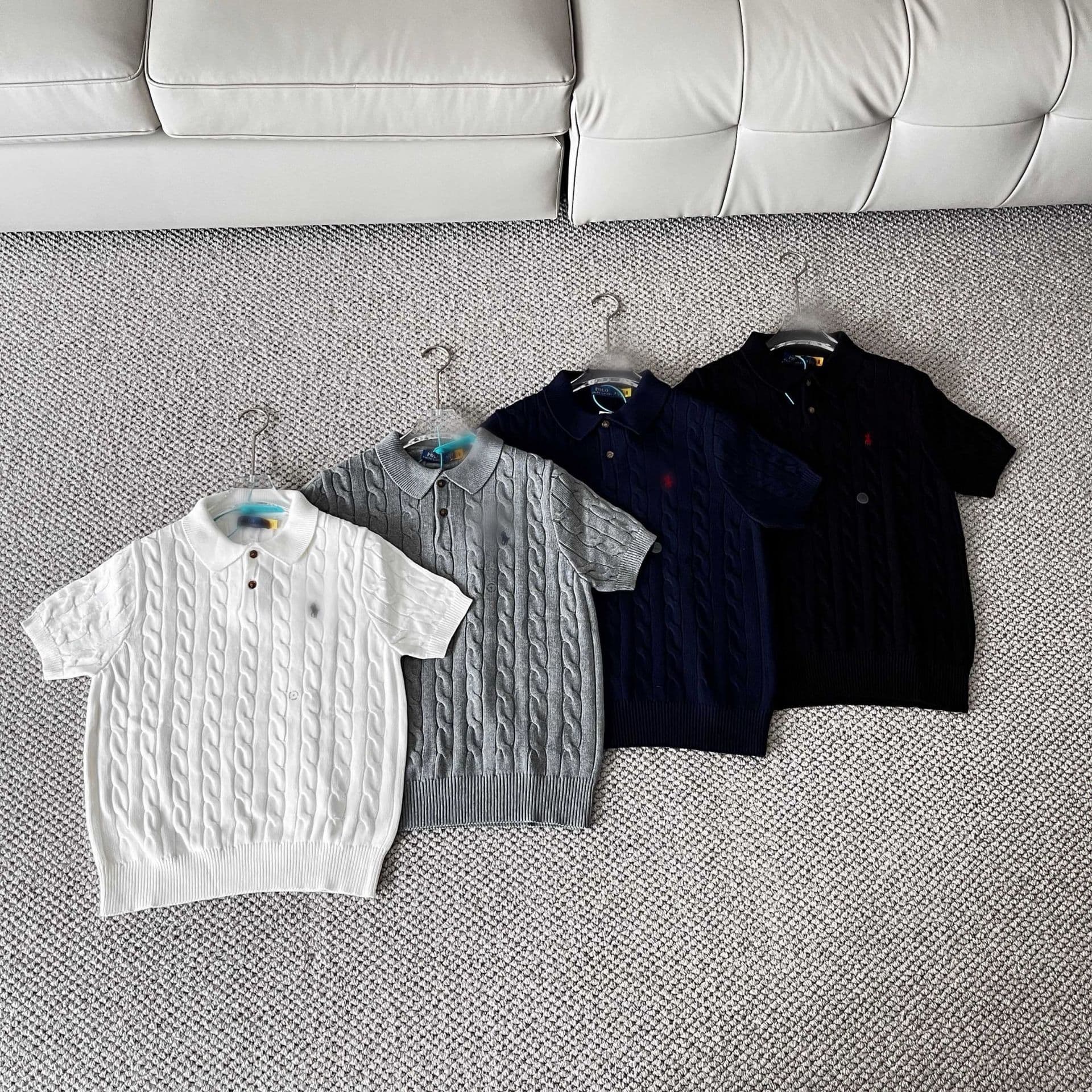 Cross-border code can be scanned RL raffia lapel sweater pony logo embroidered twist men's and women's short-sleeved T-shirt polo collar
