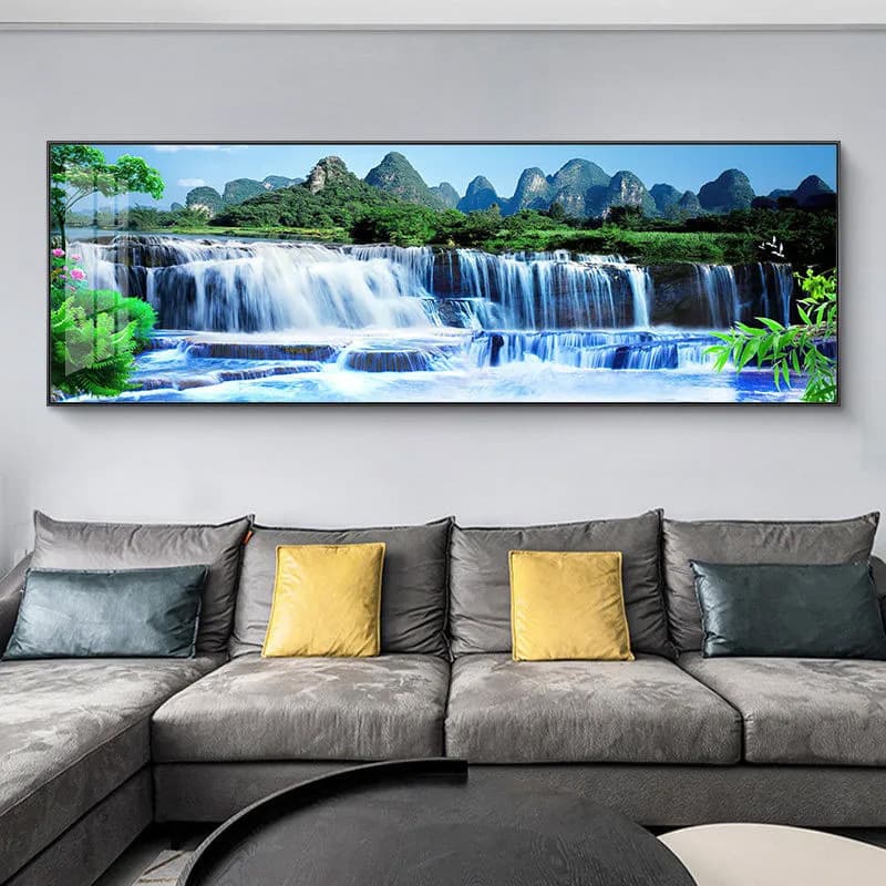 Landscape Feng Shui Mountain Painting Living Room Decorative Painting Chinese Style Office Calligraphy Hanging Wall Art Sofa Background Painting