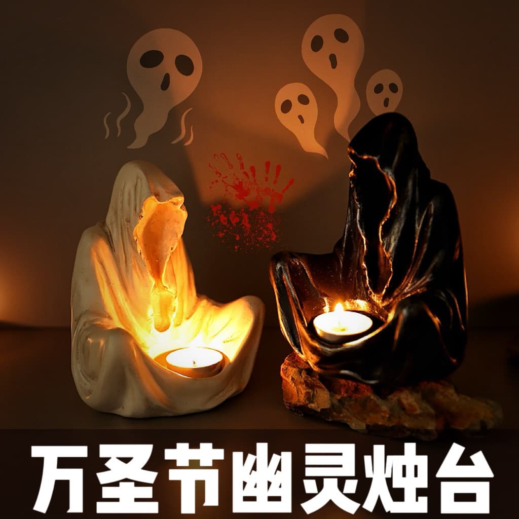 Halloween Wizard Cloak Candle Holder Small Ornament Creative Resin Niche Halloween Ghost Festival Party Atmosphere Decoration