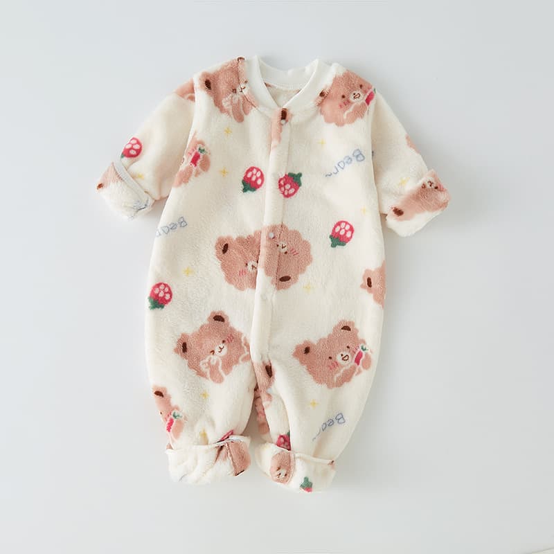 Baby Winter Outing Wear Plush-Lined Thick Cartoon Dinosaur Newborn Baby Boys Girls Autumn Winter Romper