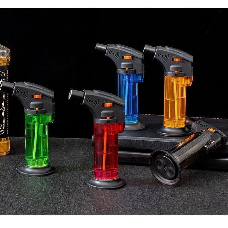 968 Desktop Cigar Moxibustion Flame Gun Transparent Lockable Direct Flame Windproof Refillable Lighter Alloy Head