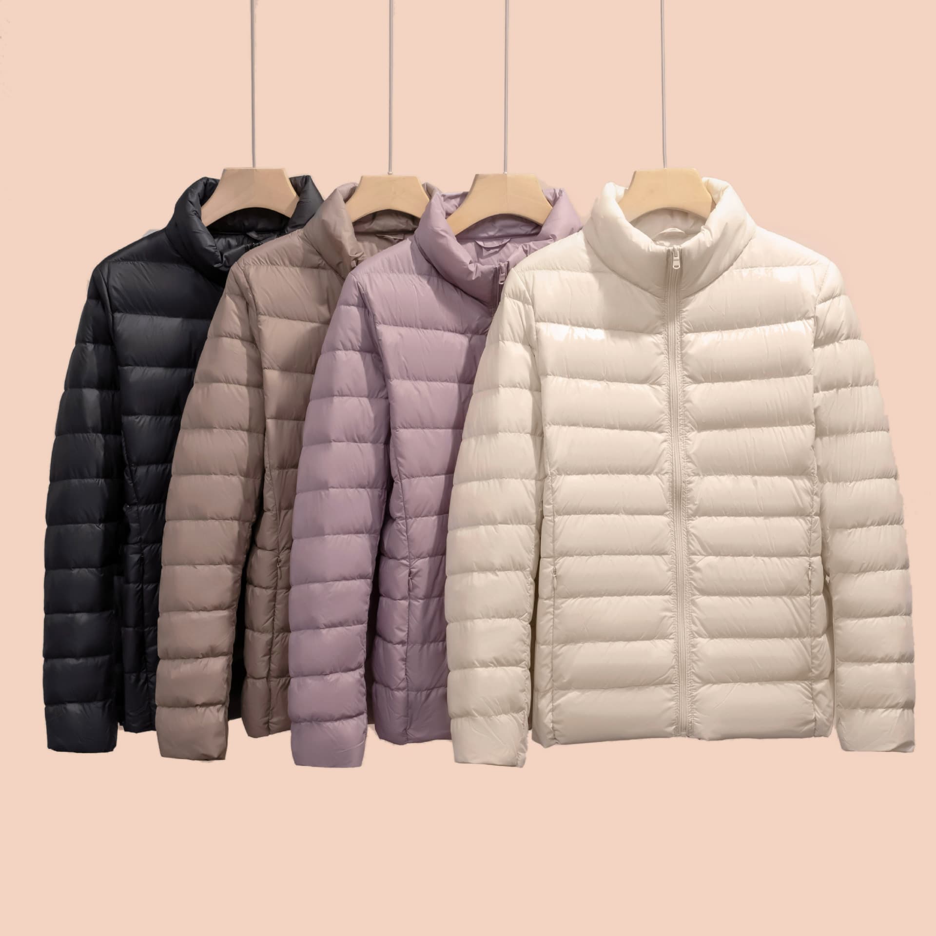 Pinghu Autumn Winter Lightweight Portable Down Jacket Women Stand Collar Casual Solid Color Minimalist Slim Lightweight Coat Winter Wear