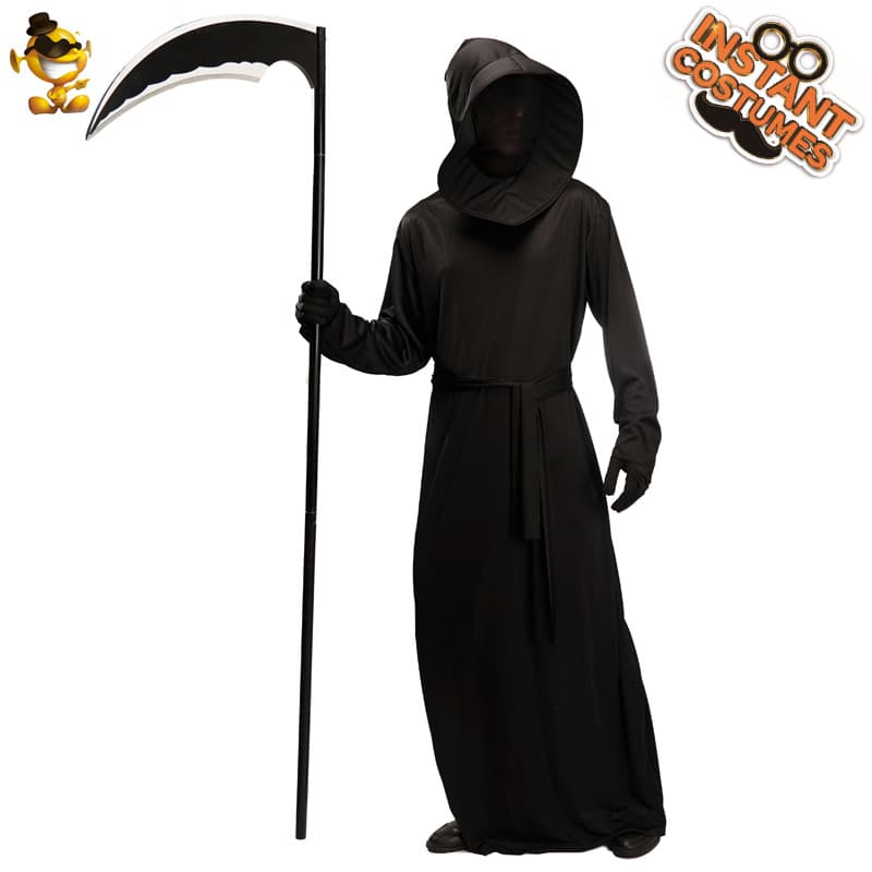 Adult Men's Black Devil Halloween Costume, Grim Reaper Sickle Cosplay Outfit, Death Stage Performance Costume
