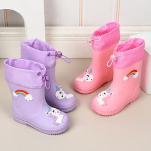 Cross-border Stock Children's Rain Boots, Girls' Drawstring Fleece-Lined, Boys' Non-Slip Water Shoes, Four-Season Cartoon Cute Rain Boots for Kids