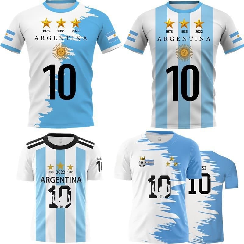 Messi Same Style Argentina No. 10 Men's T-Shirt World Cup 3-Star Champion Edition 3D Digital Print