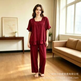 Women's Pajama Set Lace Trim Red Casual Sweet Loungewear