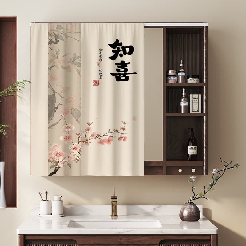 Bathroom vanity mirror curtain bathroom cabinet vanity glass dust-proof curtain self-adhesive no punching