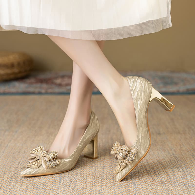 371-1 Chunky Heel Tiger Print Square Toe Bow Women's Shoes, Festive Wedding Shoes, Banquet Shoes, Comfortable Bridesmaid Shoes