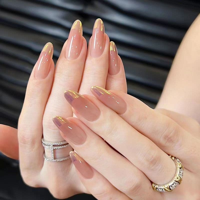 French Style Gradient Ice Transparent Orange Sunset False Nail Stickers Wearable Nail Art White Enhancing French Pure Desire