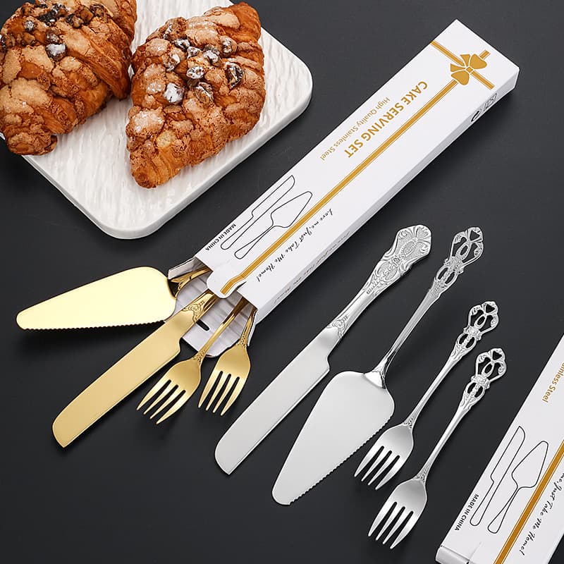 Huangting Stainless Steel Cake Knife Fork Spatula Set, Home Baking Tool, Cake Spatula, Cheese Pizza Knife