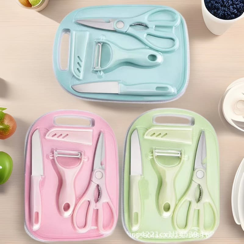 Kitchen Scissors Four-Piece Gift Set, Stainless Steel Fruit Knife, Melon Scoop, Household Three-Piece Set, Cutting Board Knives