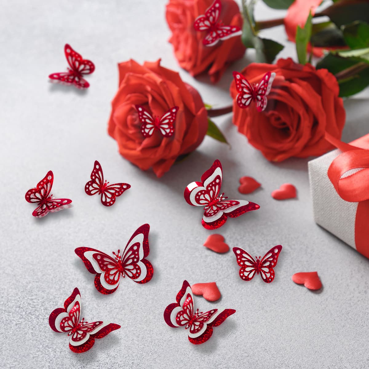 PJD1504-YY3D Stereo Butterfly Stickers, a set of 6 for living room background wall DIY home decoration.