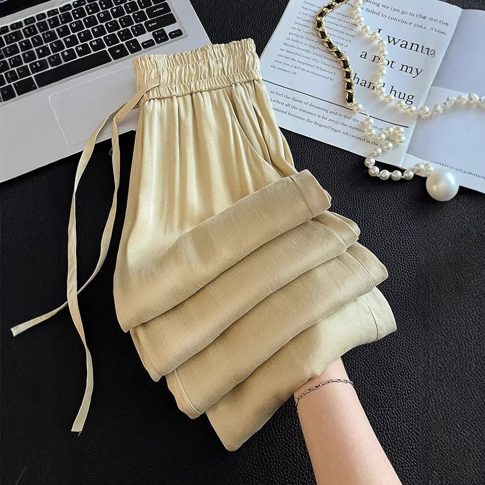 High Waist Cuprammonium Rayon Straight Leg Pants Women Summer Thin This Year's Popular Hot Style Acetate Draped Floor-Length Wide Leg Pants