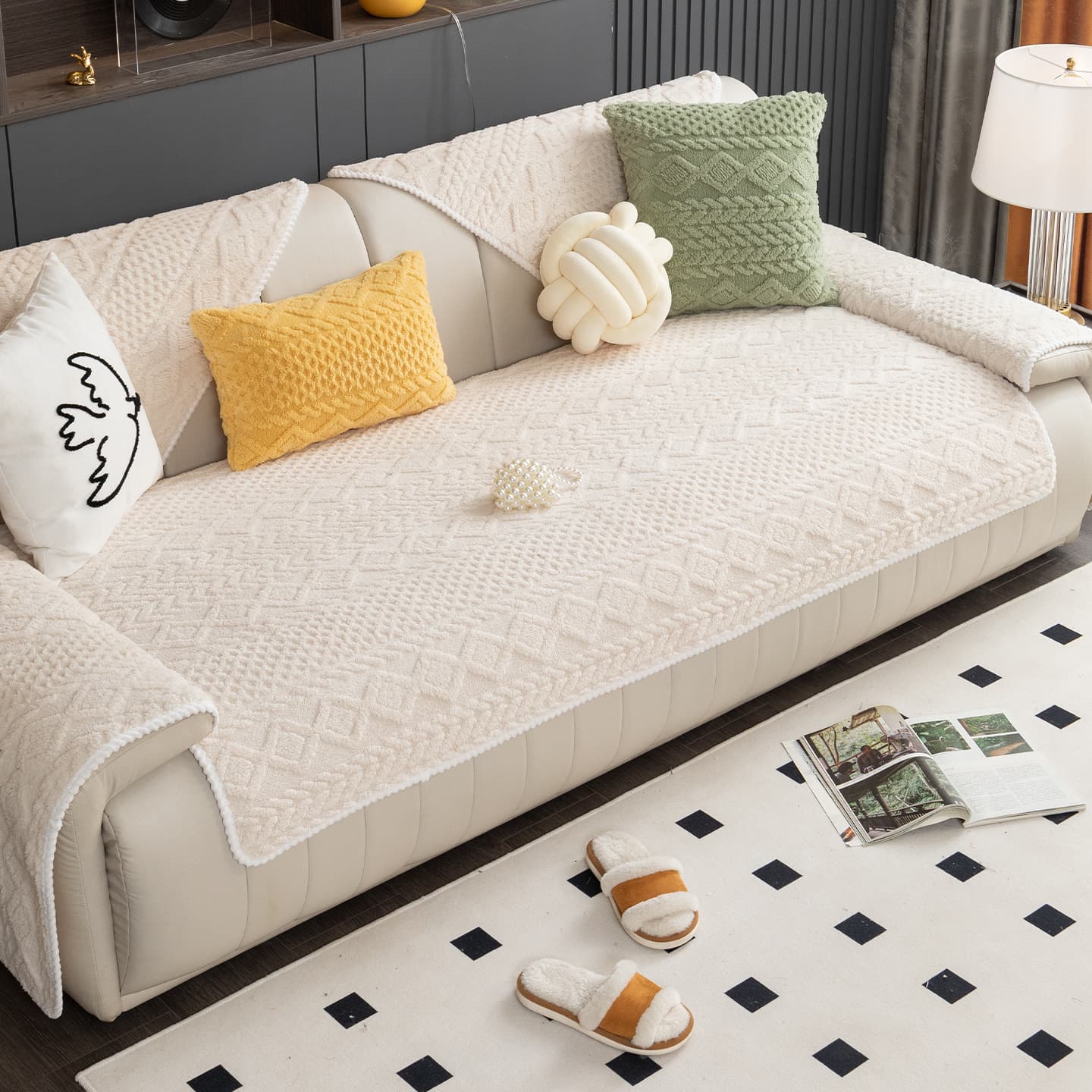 Jacquard Cotton Velvet Sofa Cushion 2026 New Model All-Season Non-Slip Sofa Cover Wholesale Non-Slip and Stain-Resistant