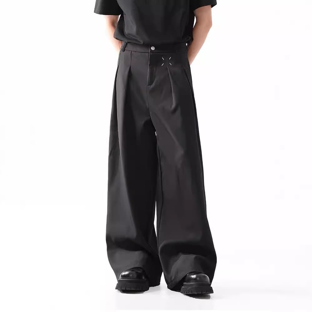 Margiela Cleanfit Black Pants Men's Autumn Wide-Leg Loose Casual Professional Suit Pants Casual Fashion