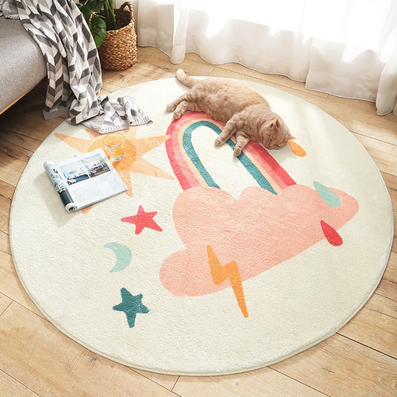 Ins Cartoon Round Lamb Wool Non-Slip Carpet for Kids' Room, Bedroom, Bedside Rug, Tatami Foot Mat