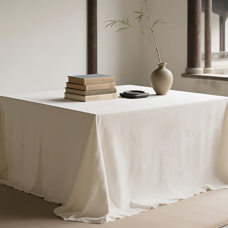 Song Dynasty Aesthetic Off-White Rectangular Tablecloth, New Chinese Style Conference Tablecloth, Waterproof, Light Luxury Premium Tablecloth