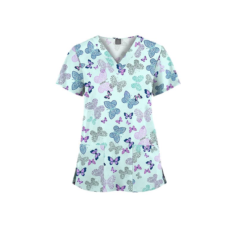 Temu Printed V-Neck Stretch Quick-Dry Workwear Set Nurse Uniform Cute Pattern Pediatric Clinic Scrub Top Men