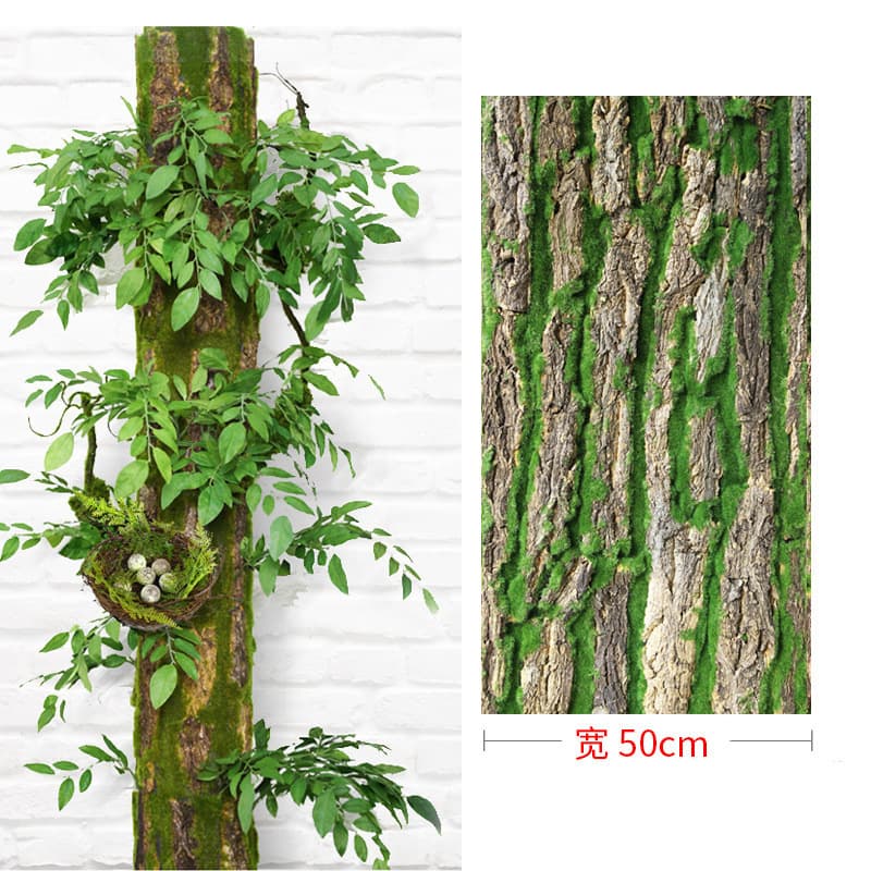 Faux Tree Bark Artificial Green Moss Cover for Pipe Wrapping Indoor Balcony Decoration Fake Bark