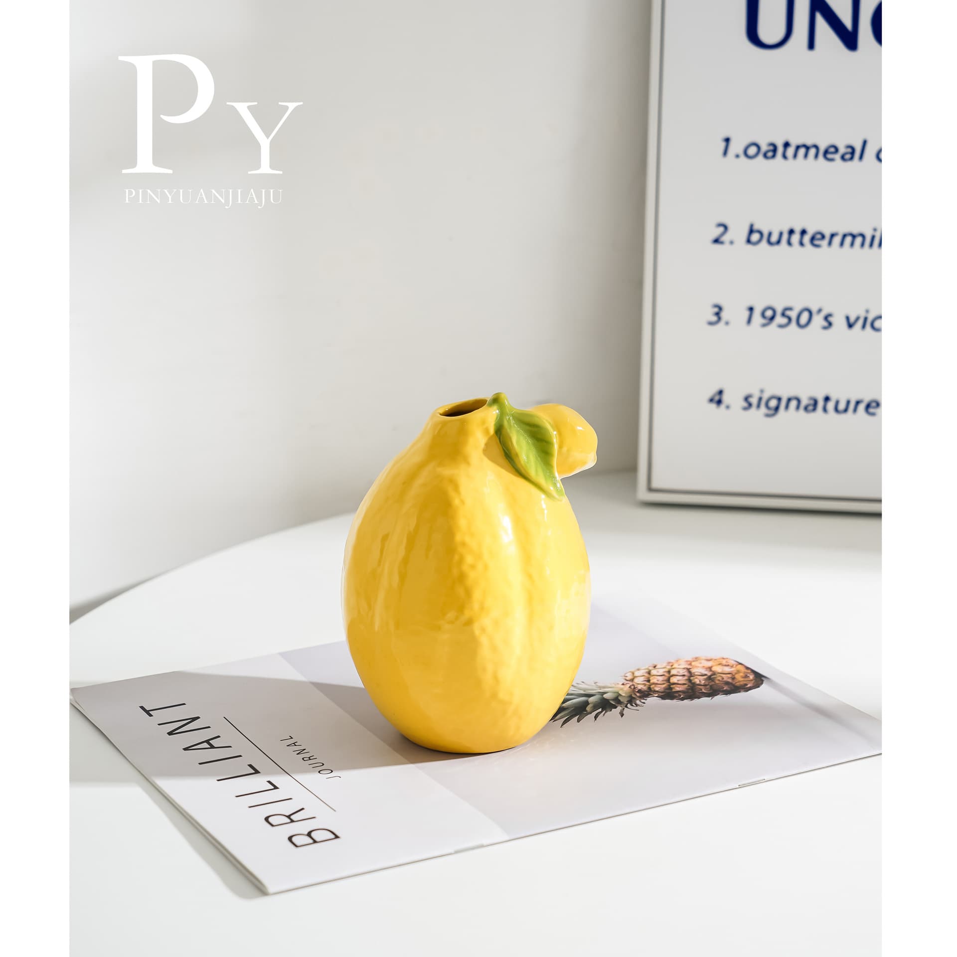 Simulated Lemon Ceramic Vase Flower Arrangement Premium Sense Creative Minimalist Living Room Tabletop Ornament Light Luxury Modern Minimalist