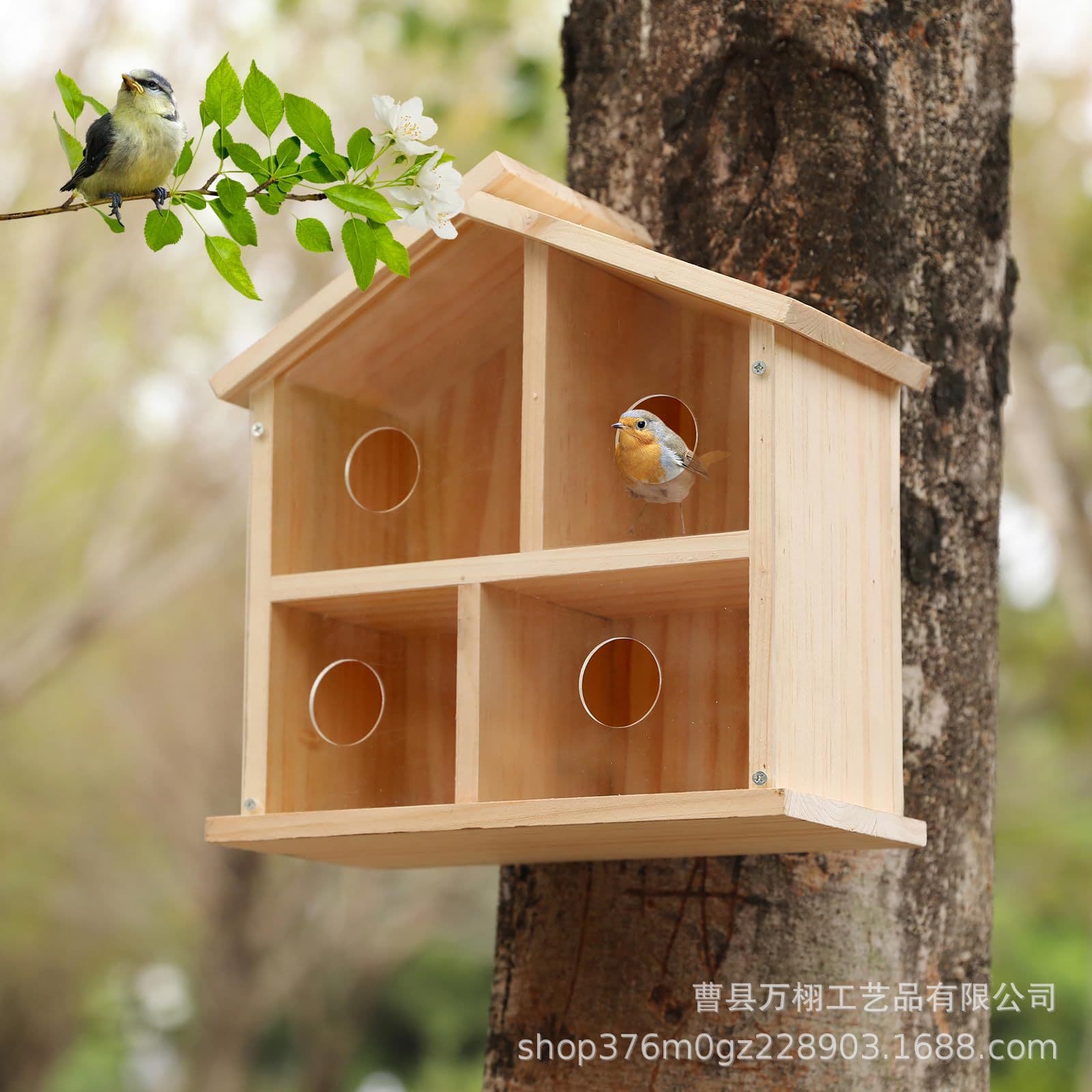 Wooden Multi-Compartment Birdhouse Outdoor Window Bird Nest Hanging Rustic Bird House Acrylic Transparent Bird Nest Parrot