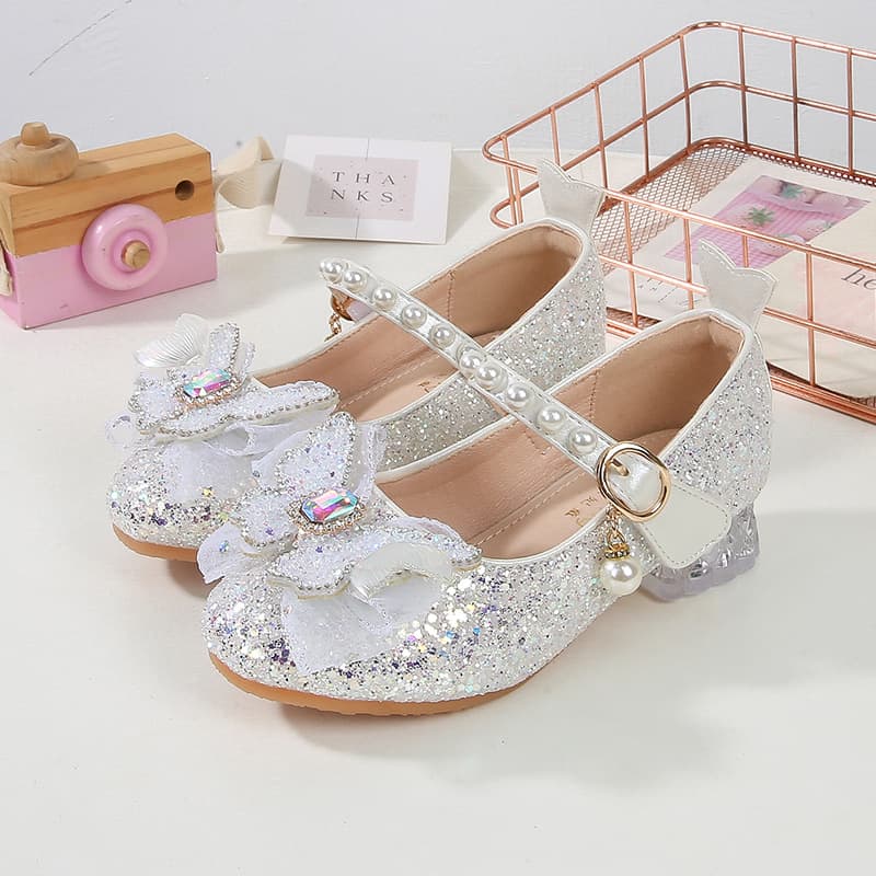 Elsa Princess Shoes for Girls, 2024 Spring/Autumn New Style, Crystal Shoes, Little Leather Shoes, Children's High Heels