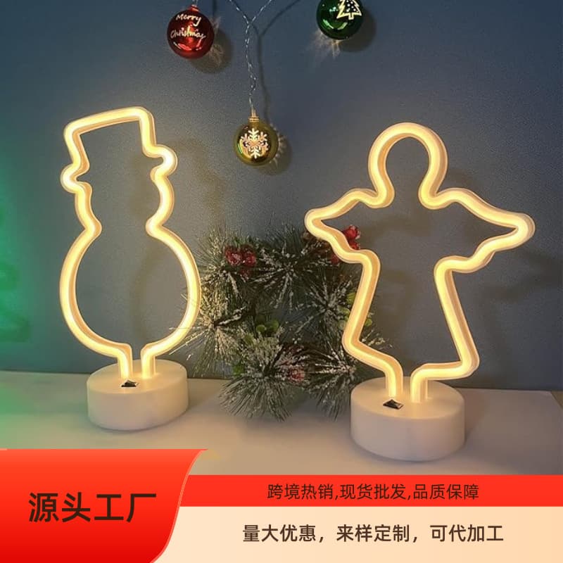 Cross-border Best-selling Base Neon LED Snowman Angel Shape Night Light Colorful Light Christmas Room Decoration