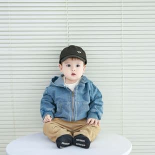 Infant Boys and Girls Spring New Stylish Hooded Denim Jacket, Toddler Korean Style Trendy Clothes