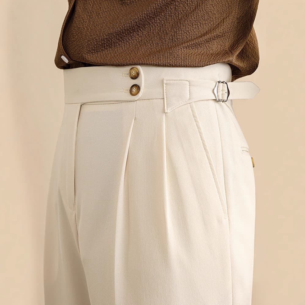 High Waist Straight Leg Men's Business Casual Paris Button Spring Summer Autumn Pants Slim Fit Neapolitan Gentleman Suit Trouser