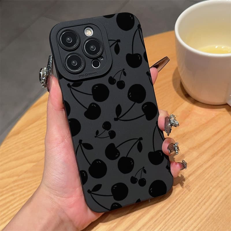 Black Cherry Design Compatible with iPhone 17/16/15 Pro Case for Apple 14 13 Full Coverage 11/12 Pro Max