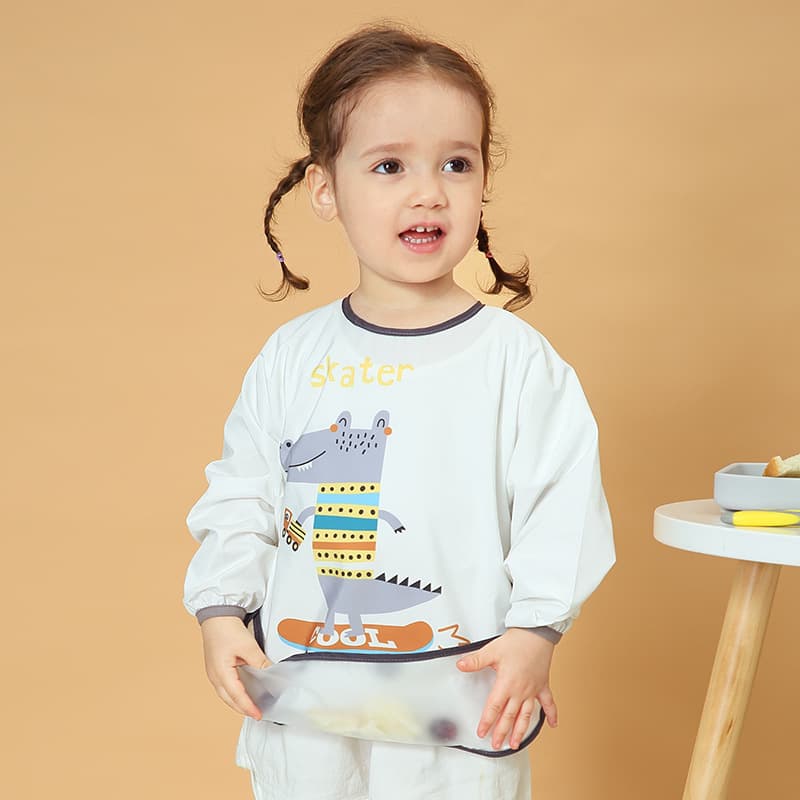 Baby Eating Smock Autumn/Winter Cartoon Waterproof Stain-Resistant Thin Infant Children Back-Wearing Bib Sleeved Eating Clothes