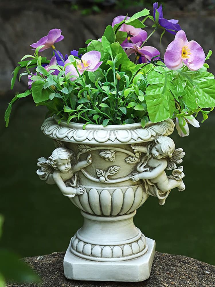 Vintage Roman Column Flower Pot Garden Courtyard Green Plant Planter Figure Creative Decorative Resin Ornament Holding Pot
