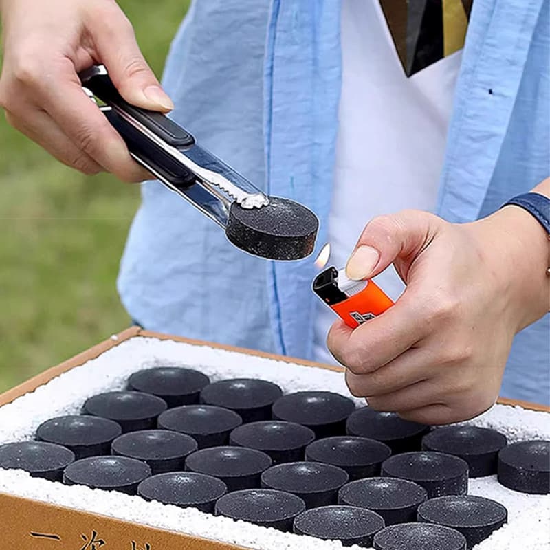 Quick-burning charcoal, barbecue charcoal, smokeless charcoal, fruitwood charcoal, indoor ignition, outdoor and household coal briquettes, stoves, tea stoves