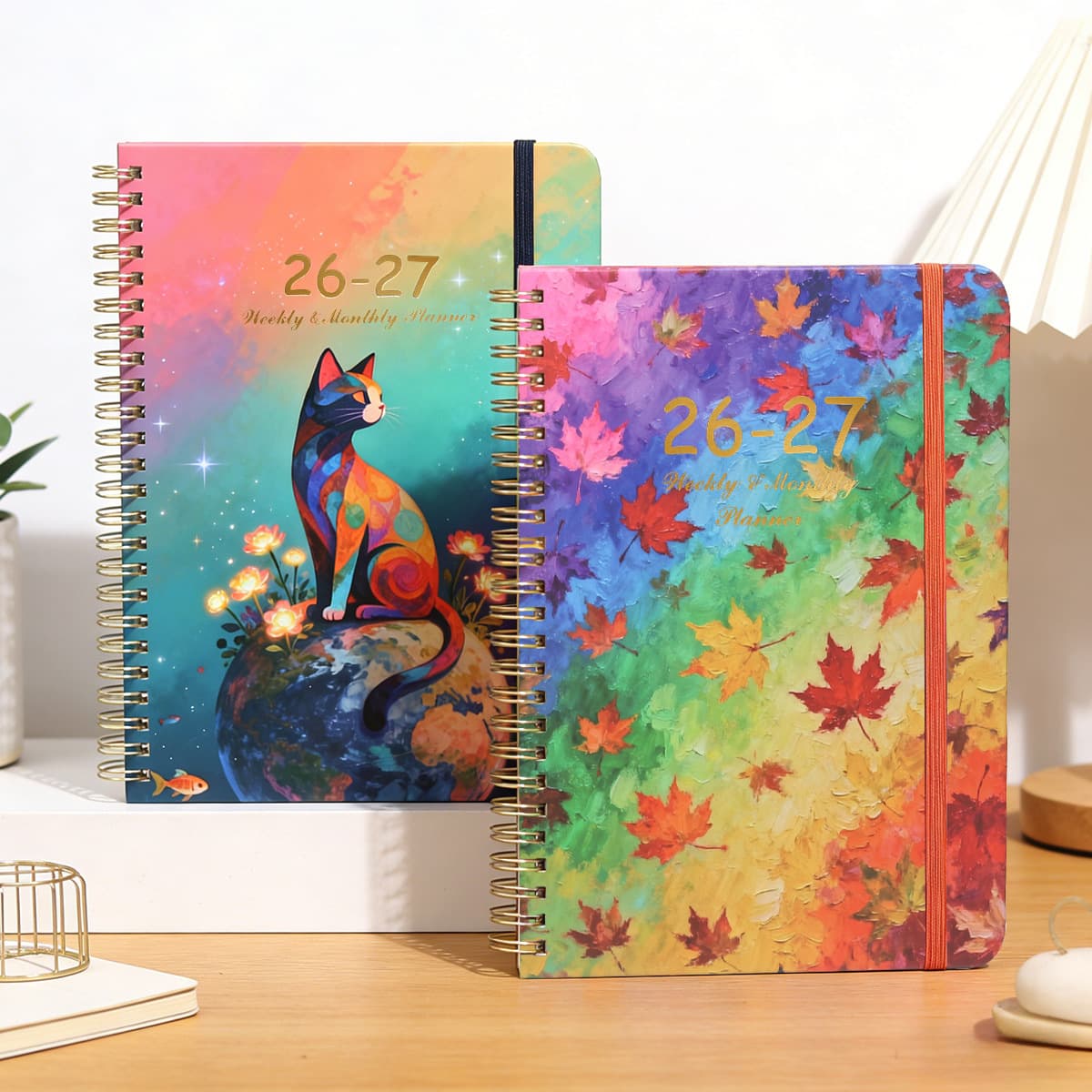 2027 High-Value Cross-Border Planner with Painted Cover, Notebook with Strap, A5 Spiral Notebook, Customizable