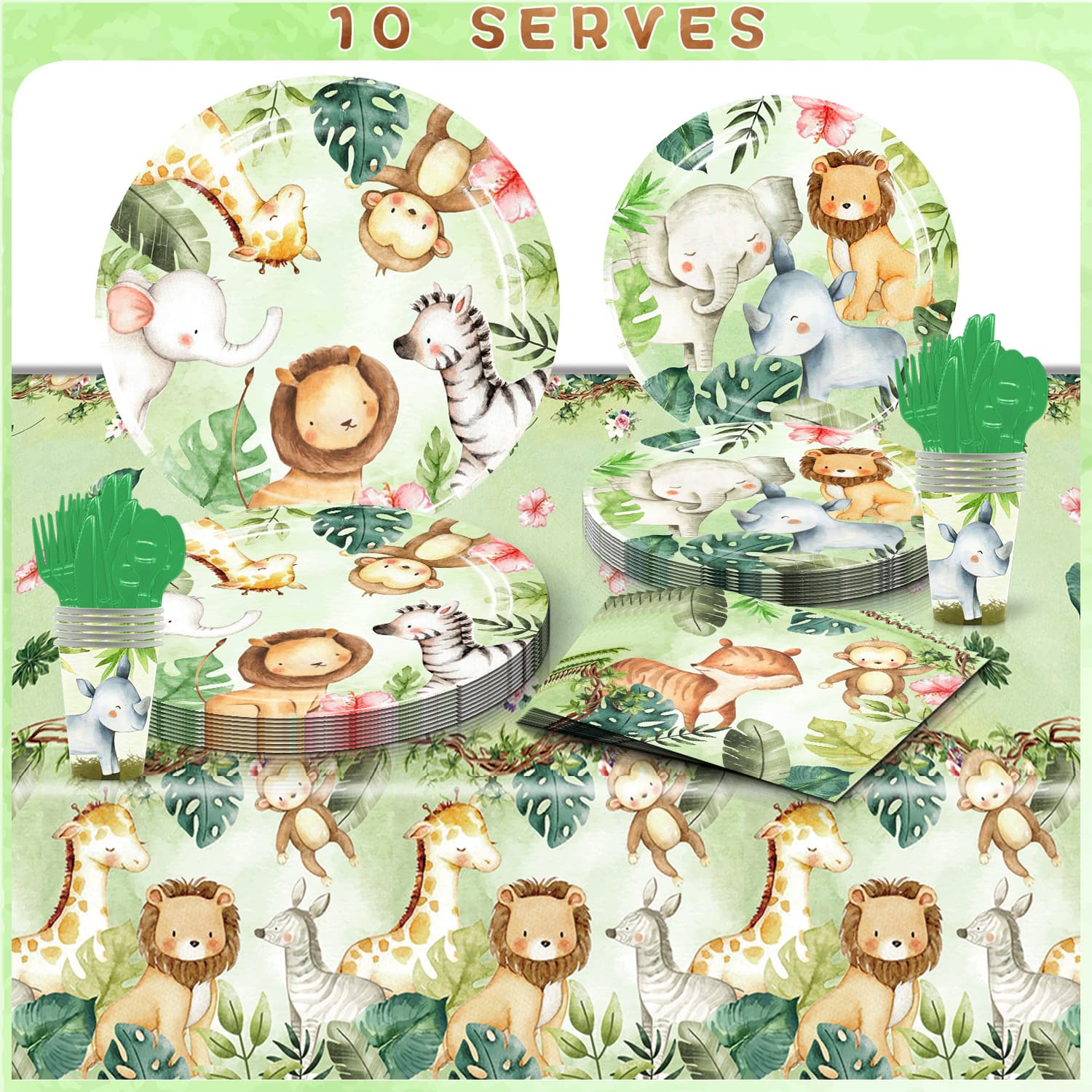 Cute jungle animals regular theme holiday supplies paper plates paper cups paper towels tablecloths 10-person disposable tableware