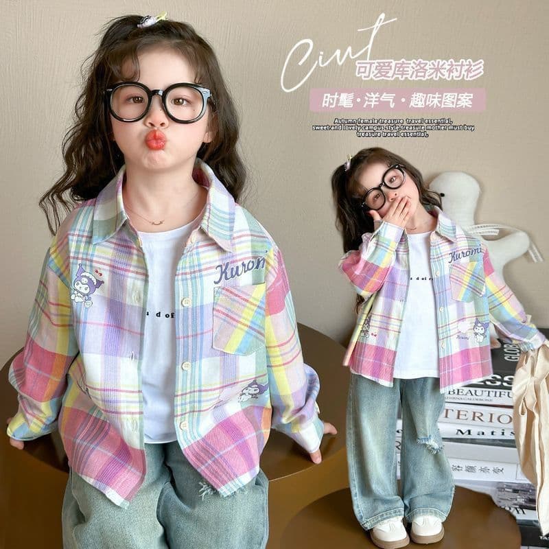 Girls Plaid Shirt Spring New Fashion Long Sleeve Children's Jacket Autumn Cartoon Blouse Top