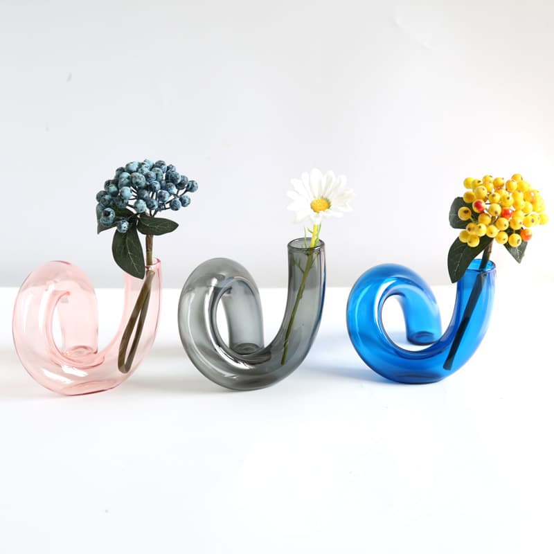 Creative Irregular Colored Glass Vase Ins Style Transparent Vase for Flower Arrangement Candle Holder Living Room Art Decor